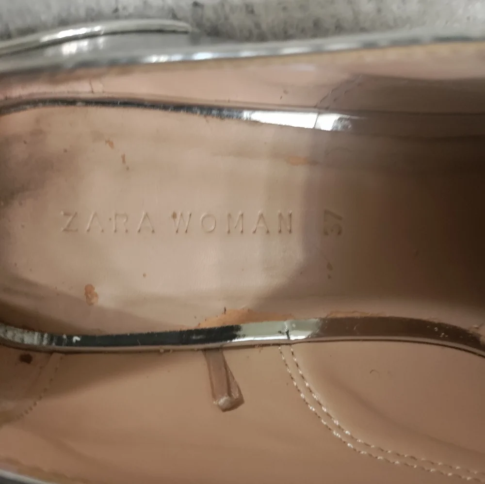 ZARA Silver Metallic Mirror Platform Lace Up Oxford Derby Shoe Size 37 (6.5)
